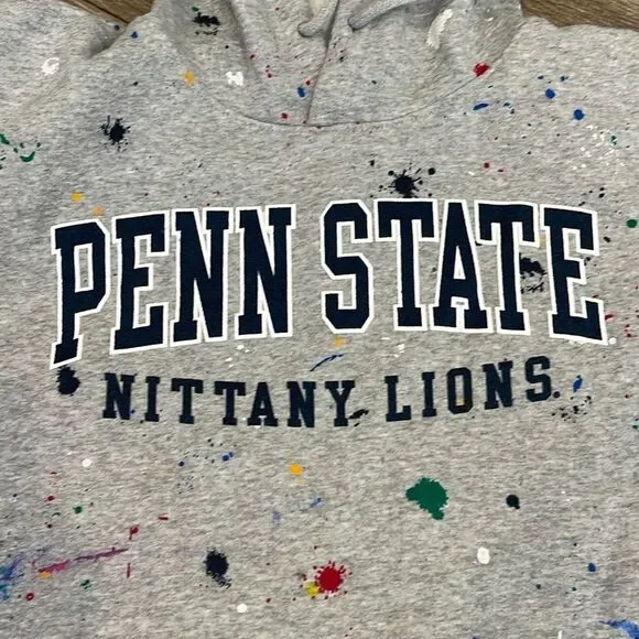 Penn State paint splattered Distressed hooded Sweatshirt - Picture 4 of 4